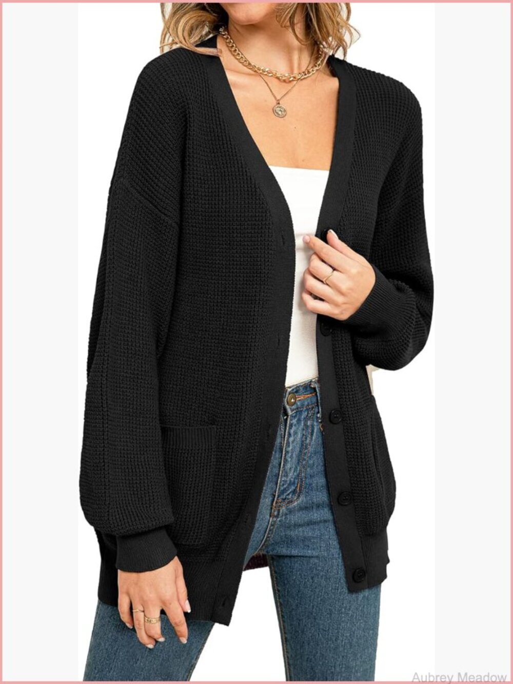 Oversized 100% Cotton Cardigan Sweater Button Down with Pockets